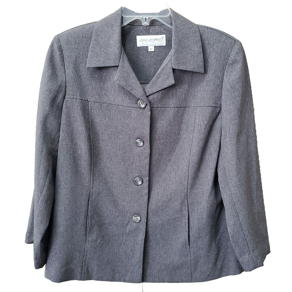 Sandro Women's Gray Button-Up Blazer Size 10P Petite